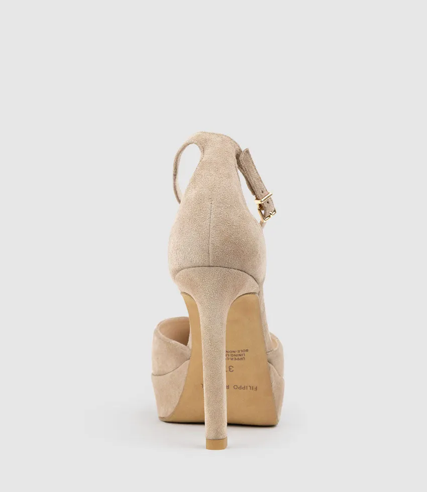 CODY110 DOrsay Platform Pump in Nude Suede