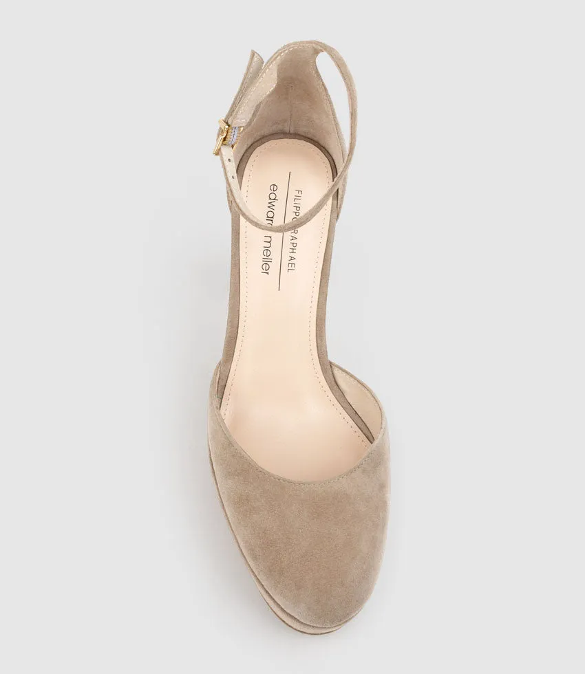 CODY110 DOrsay Platform Pump in Nude Suede