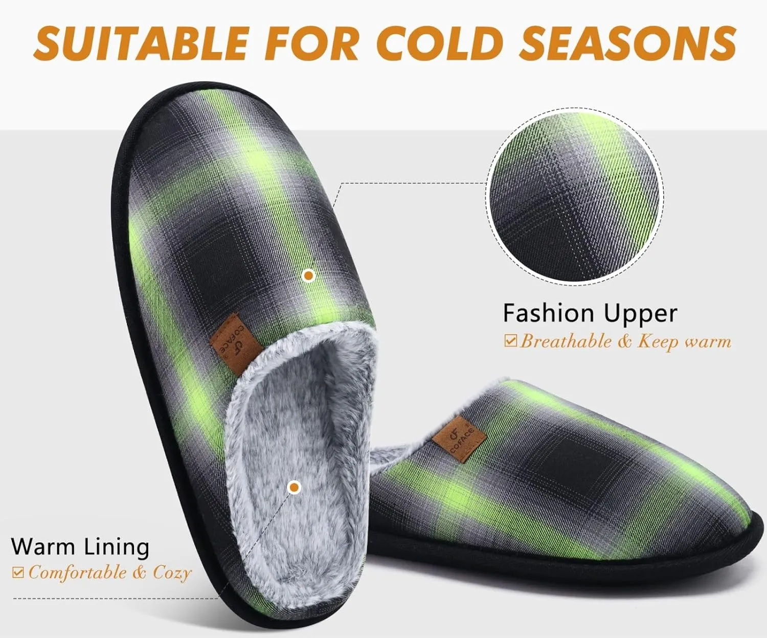 COFACE Unisex Mens Womens Cozy Memory Foam Scuff Slippers Casual Slip On Warm House Shoes Indoor/Outdoor Sandal Slippers With Arch Support Rubber Sole Size 4-15