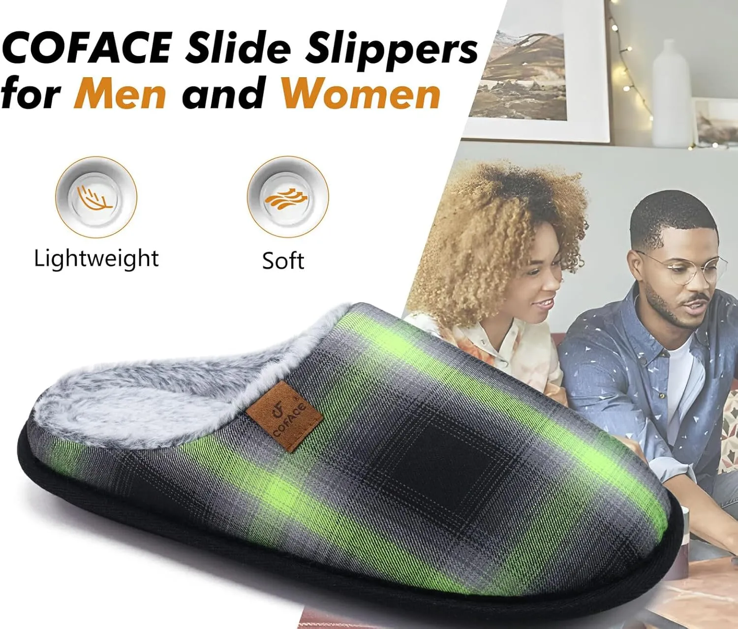COFACE Unisex Mens Womens Cozy Memory Foam Scuff Slippers Casual Slip On Warm House Shoes Indoor/Outdoor Sandal Slippers With Arch Support Rubber Sole Size 4-15