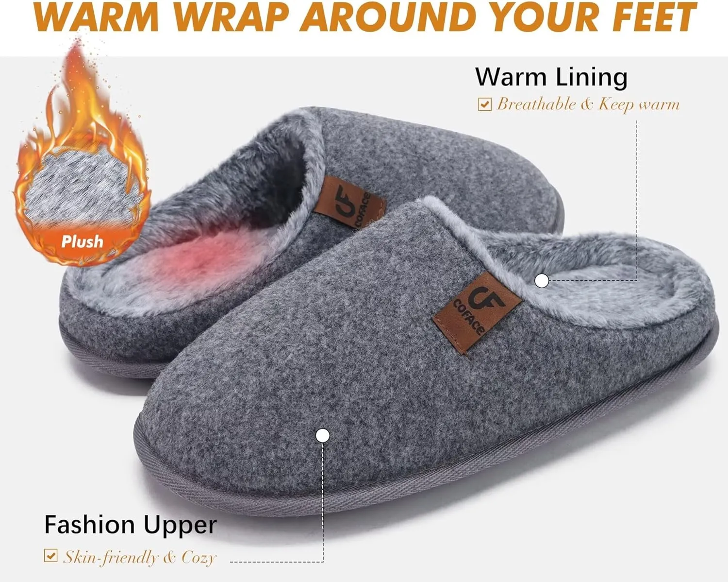 COFACE Unisex Mens Womens Cozy Memory Foam Scuff Slippers Casual Slip On Warm House Shoes Indoor/Outdoor Sandal Slippers With Arch Support Rubber Sole Size 4-15