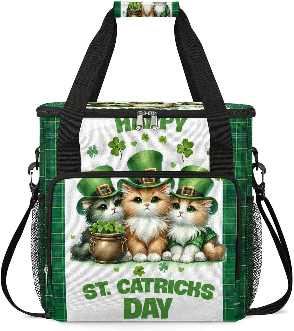 Coffee Maker Carring Bag Cat St. Patrick's Day Travel Carrying Storage Tote Bag Compatible with Keurig K-Mini or K-Mini Plus Portable Single Serve Coffee Brewer Case with Pockets for K-cup Pods