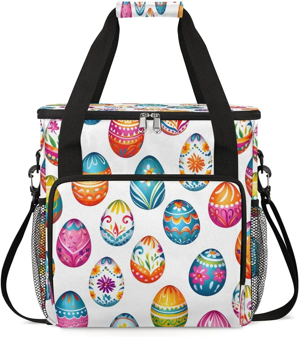 Coffee Maker Carring Bag Festive Easter Eggs Travel Carrying Storage Tote Bag Compatible with Keurig K-Mini or K-Mini Plus Portable Single Serve Coffee Brewer Case with Pockets for K-cup Pods