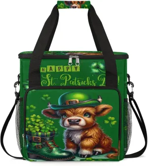 Coffee Maker Carring Bag Highland Cow St. Patrick's Day Travel Carrying Storage Tote Bag Compatible with Keurig K-Mini or K-Mini Plus Portable Single Serve Coffee Brewer Case with Pockets for K-cup