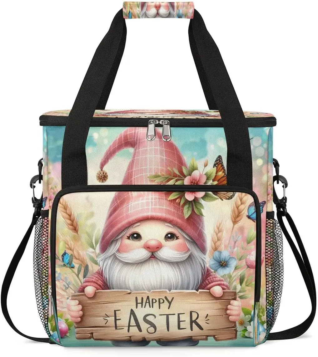 Coffee Maker Carring Bag Pink Gnomes Easter Travel Carrying Storage Tote Bag Compatible with Keurig K-Mini or K-Mini Plus Portable Single Serve Coffee Brewer Case with Pockets for K-cup Pods