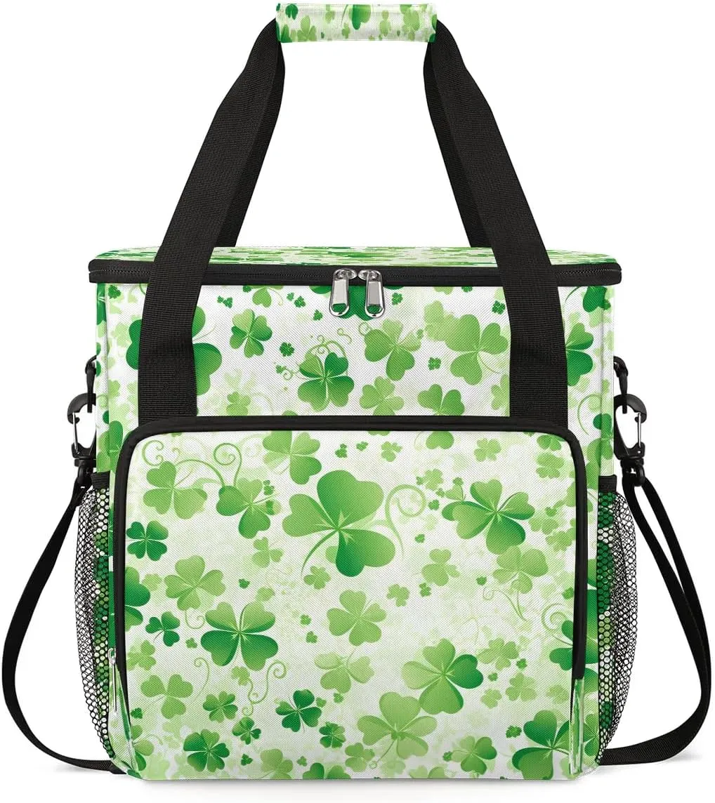 Coffee Maker Carring Bag St. Patrick's Day Three-leaf Clover Travel Carrying Storage Tote Bag Compatible with Keurig K-Mini or K-Mini Plus Portable Single Serve Coffee Brewer Case with Pockets