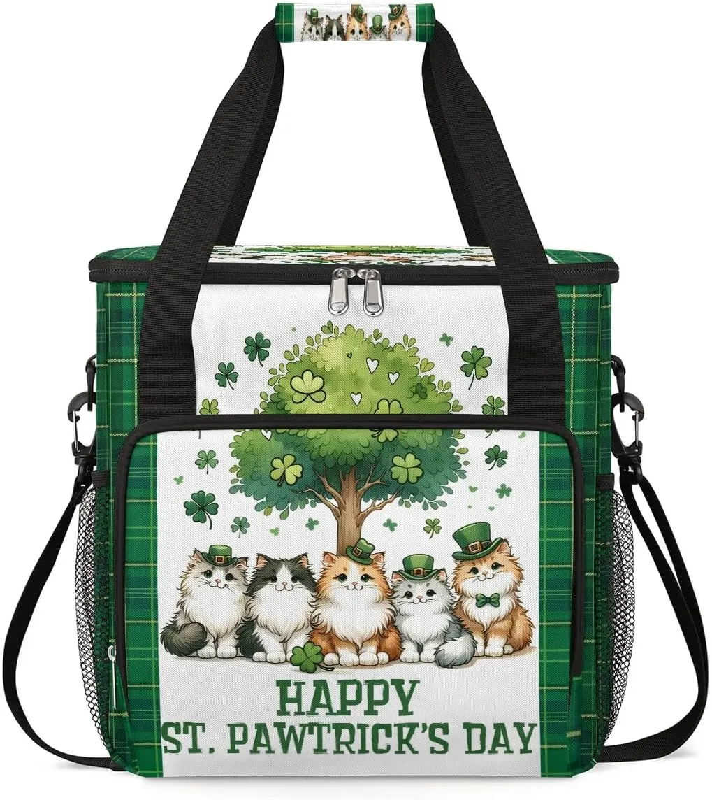 Coffee Maker Carring Bag St. Patrick's Day Tree Cat Travel Carrying Storage Tote Bag Compatible with Keurig K-Mini or K-Mini Plus Portable Single Serve Coffee Brewer Case with Pockets for K-cup Pods