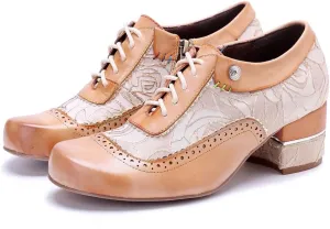 CrazycatZ Leather Pumps,Womens Colorful Vintage Block Heel Shoes