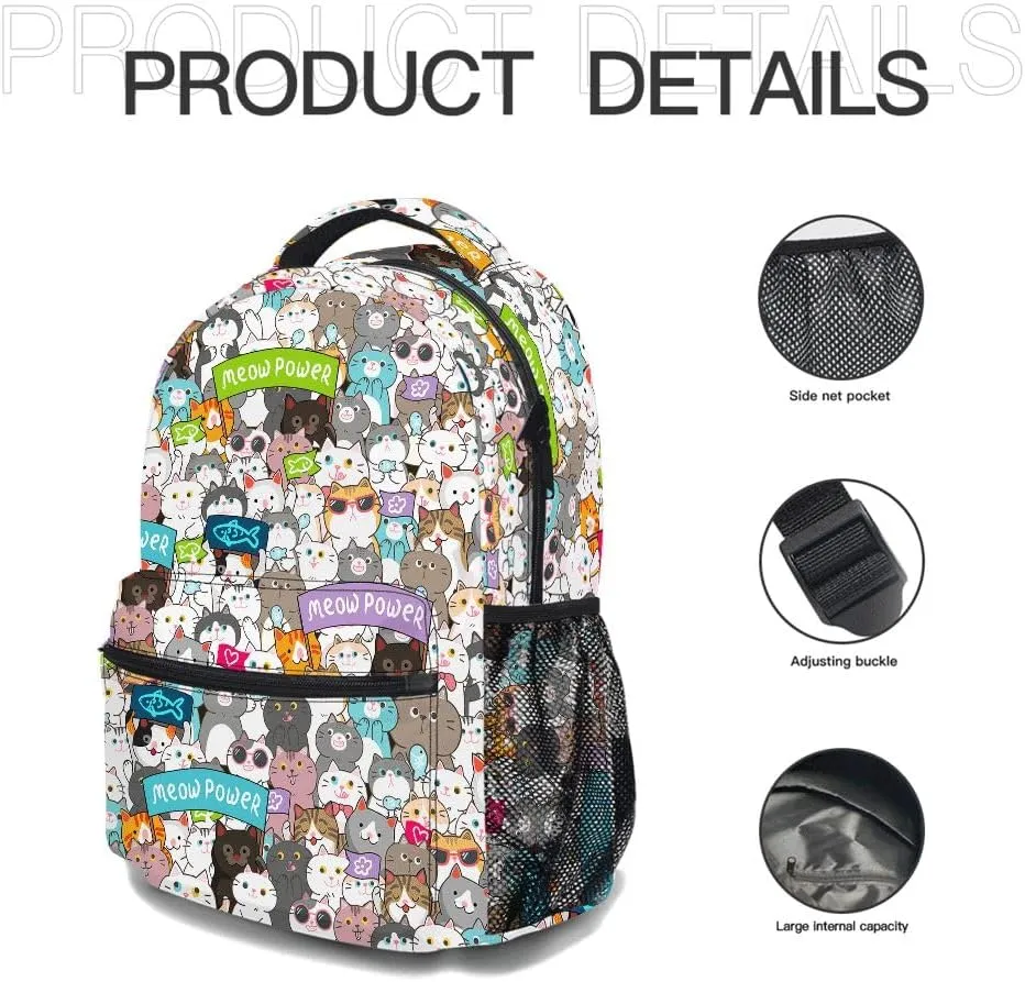 Cute Cat Backpack, Lightweight Durable Laptop Bag 3D Printed Daypack with Multiple Pockets, Stylish Shoulders Backpack(Cute Cat)