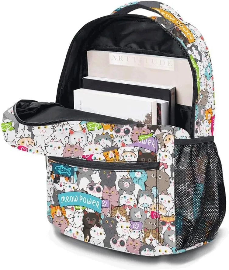 Cute Cat Backpack, Lightweight Durable Laptop Bag 3D Printed Daypack with Multiple Pockets, Stylish Shoulders Backpack(Cute Cat)