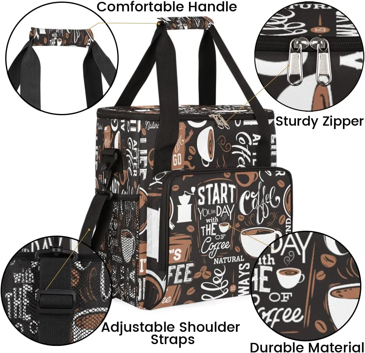 Day with the of Coffee Cafe Coffee Maker Carring Bag Travel Carrying Storage Tote Bag Compatible with Keurig K-Mini or K-Mini Plus Portable Single Serve Coffee Brewer Case with Pockets for K-cup Pods