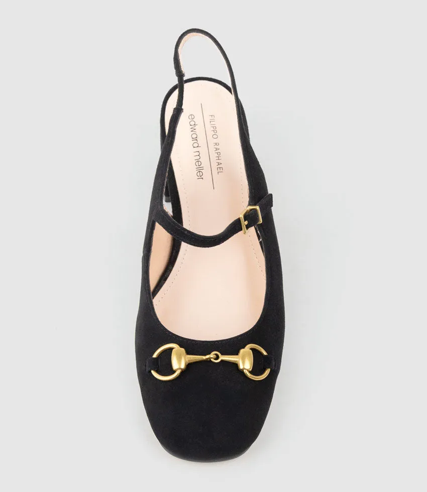 DESIRE45 Mary Jane Slingback Pump in Black Suede