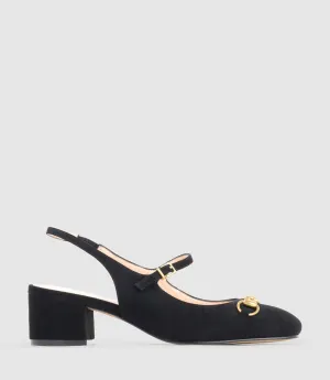 DESIRE45 Mary Jane Slingback Pump in Black Suede