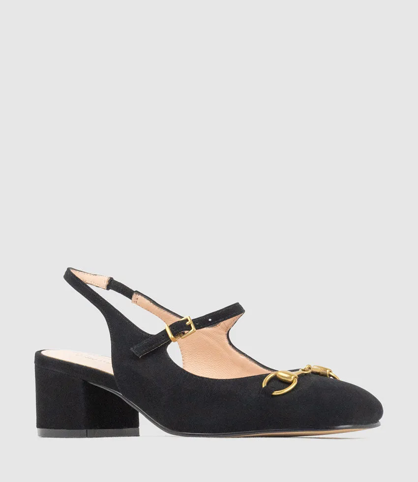 DESIRE45 Mary Jane Slingback Pump in Black Suede