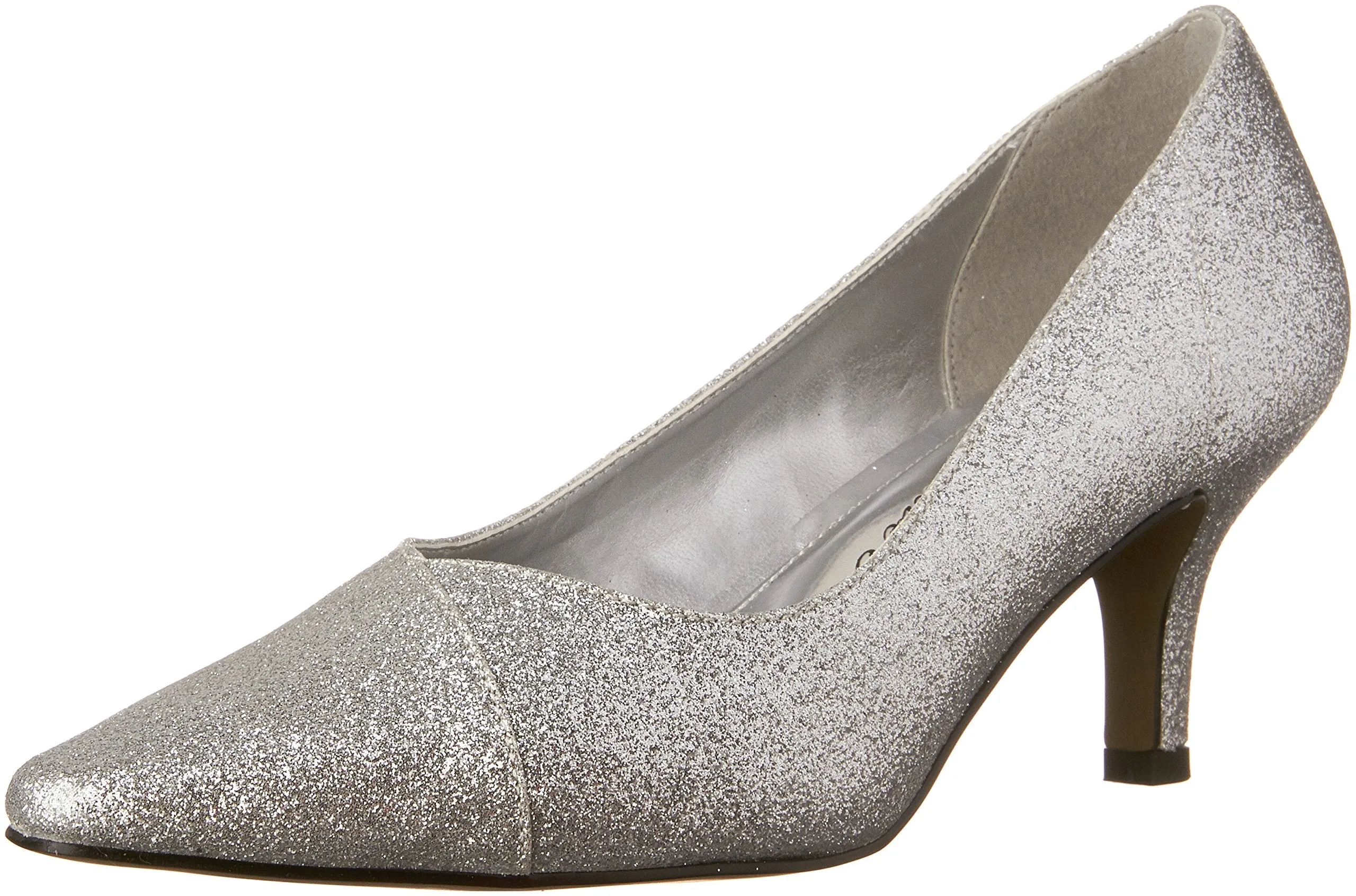 Easy Street Women's Chiffon Pointed Toe Pump,Silver Glitter,7.5 WW US