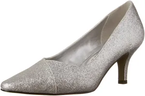 Easy Street Women's Chiffon Pointed Toe Pump,Silver Glitter,7.5 WW US