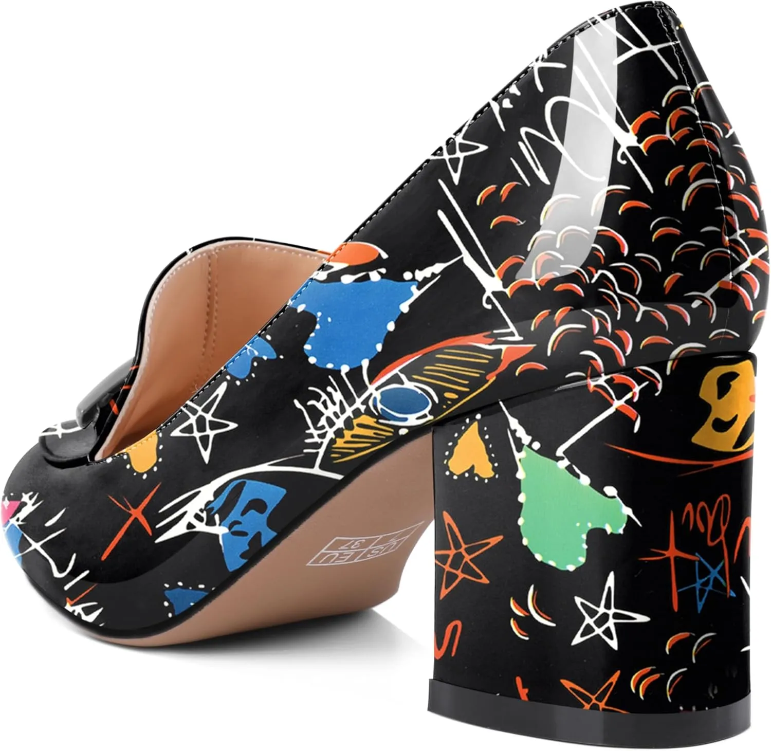 Eldof Women's Pumps Block Heel Round Toe Slip On Chunky Loafer Heel Dress Shoes Pumps for Women 2.5 Inches
