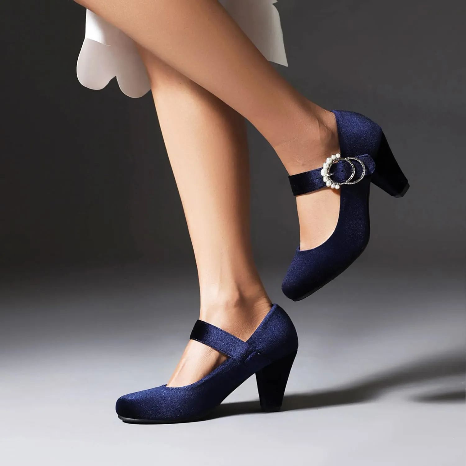 Elerhythm Women's Mary Jane Bow Closed Toe Vintage Pumps Heels Gatsby Victorian 1920s Dresses Faux Suede Shoes