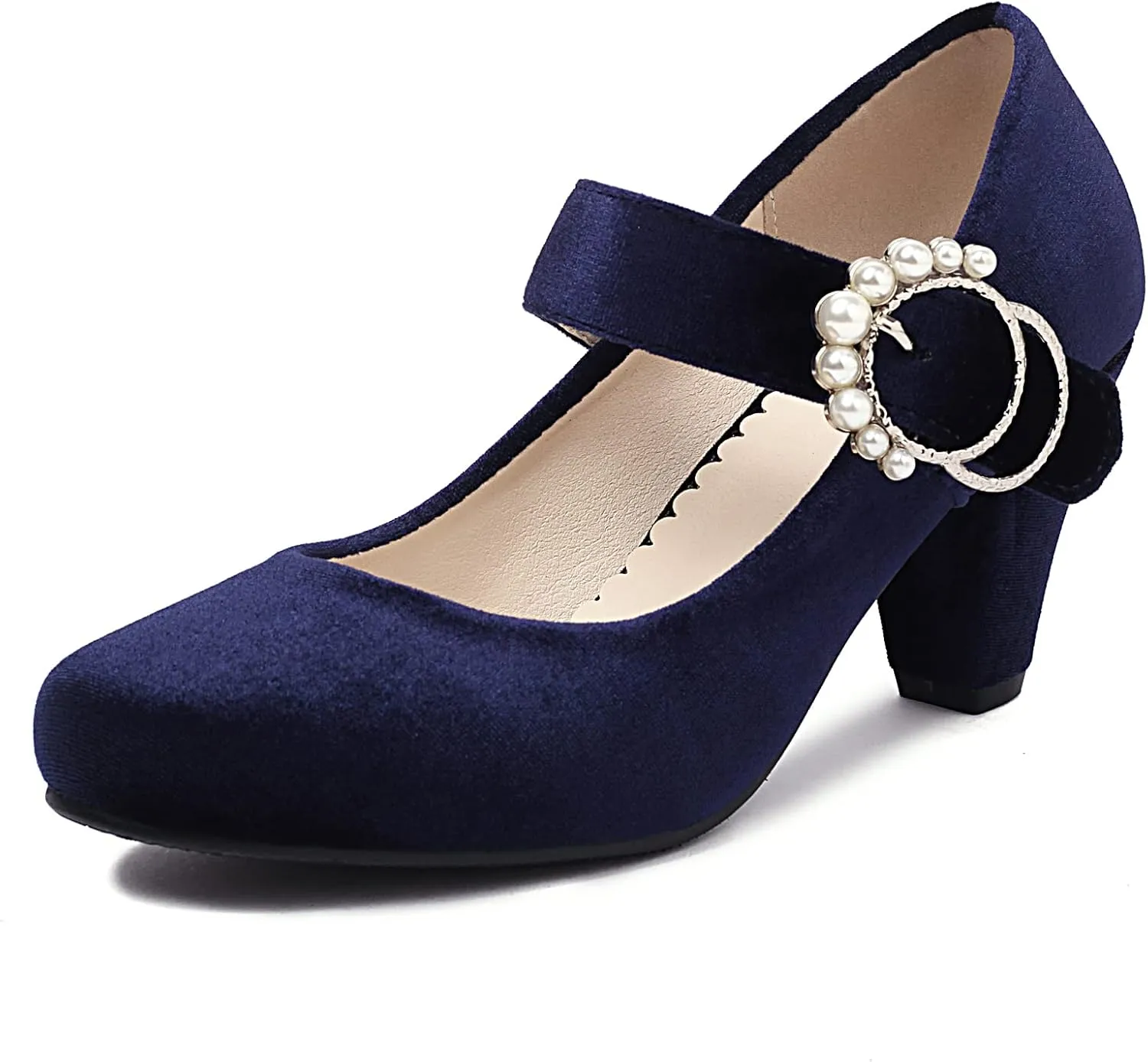 Elerhythm Women's Mary Jane Bow Closed Toe Vintage Pumps Heels Gatsby Victorian 1920s Dresses Faux Suede Shoes