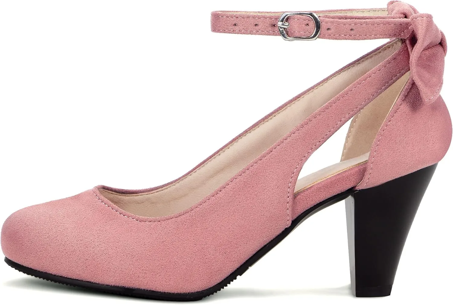 Elerhythm Women's Mary Jane Bow Closed Toe Vintage Pumps Heels Gatsby Victorian 1920s Dresses Faux Suede Shoes