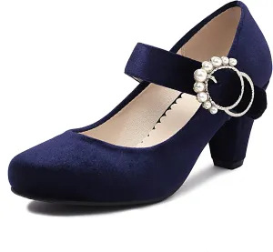 Elerhythm Women's Mary Jane Bow Closed Toe Vintage Pumps Heels Gatsby Victorian 1920s Dresses Faux Suede Shoes