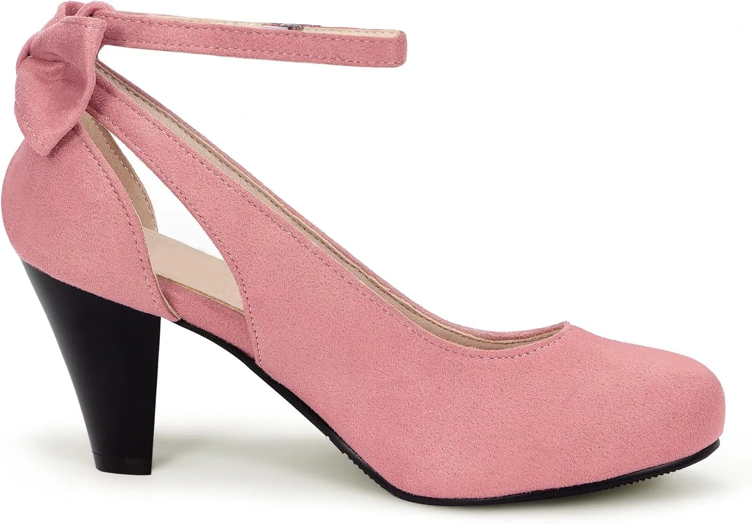 Elerhythm Women's Mary Jane Bow Closed Toe Vintage Pumps Heels Gatsby Victorian 1920s Dresses Faux Suede Shoes