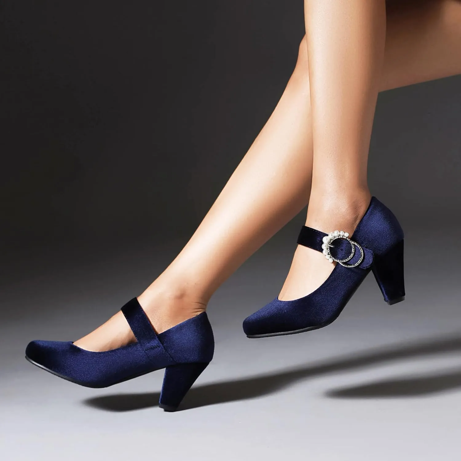 Elerhythm Women's Mary Jane Bow Closed Toe Vintage Pumps Heels Gatsby Victorian 1920s Dresses Faux Suede Shoes