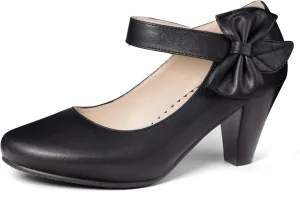 Elerhythm Women's Mary Jane Vintage Heels with Bow 1950s Pumps Closed Toe 1920s Victorian Sweet Ankle Strap Faux Suede Elegant Comfortable Formal Dressy Ladies Shoes