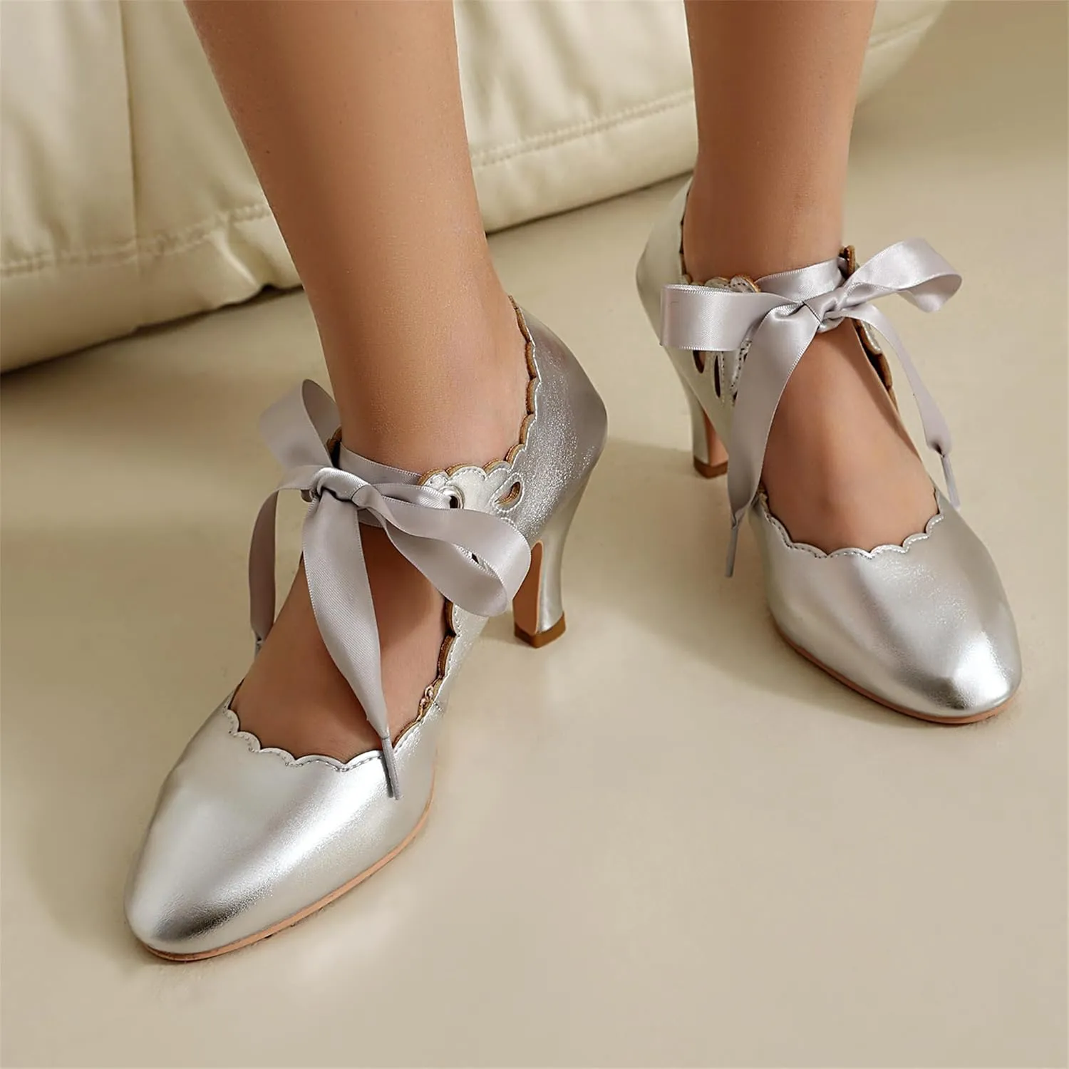 Elerhythm Women's Mary Jane Vintage Lace Up Teardrop Cut Out Close Round Toe 1920s Gatsby Heels Retro 1950s Victorian Pumps Suede Shoes