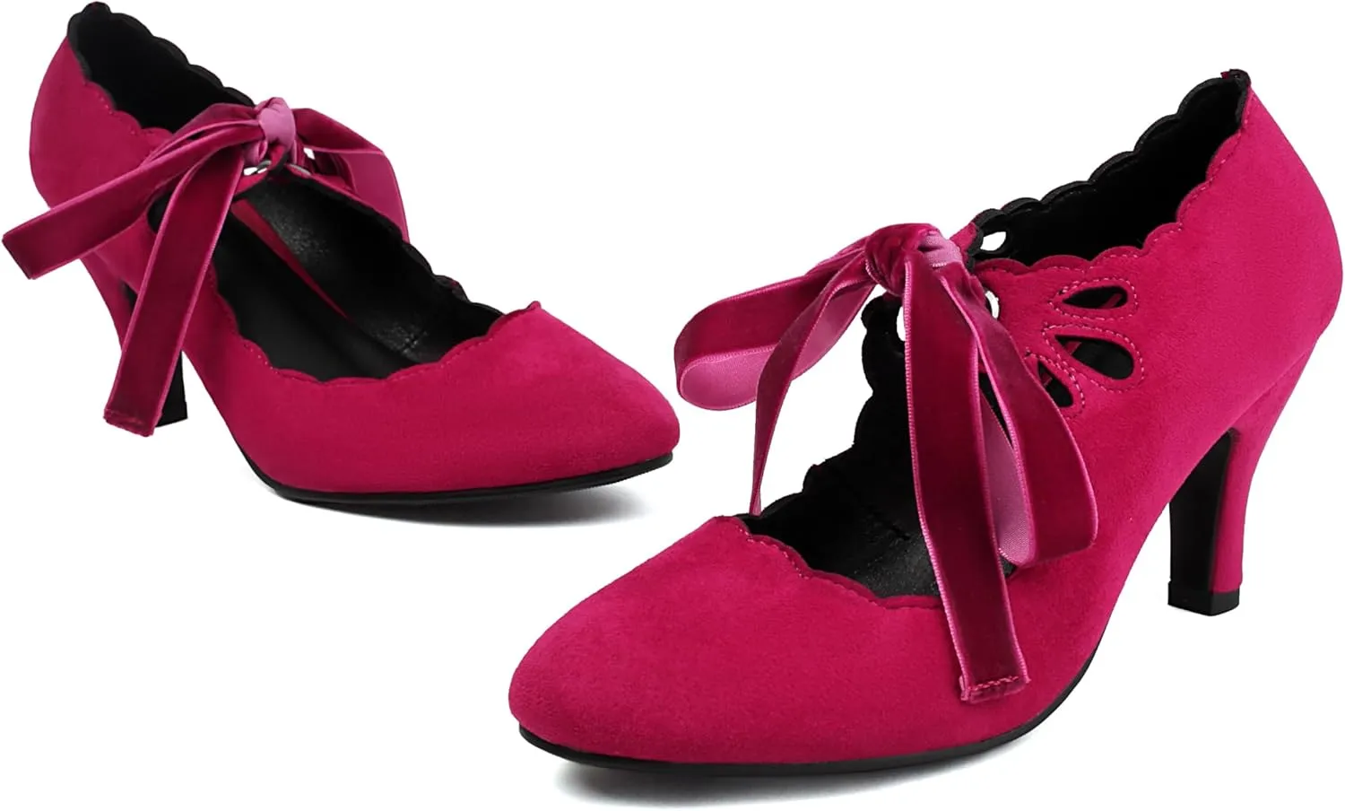 Elerhythm Women's Mary Jane Vintage Lace Up Teardrop Cut Out Close Round Toe 1920s Gatsby Heels Retro 1950s Victorian Pumps Suede Shoes
