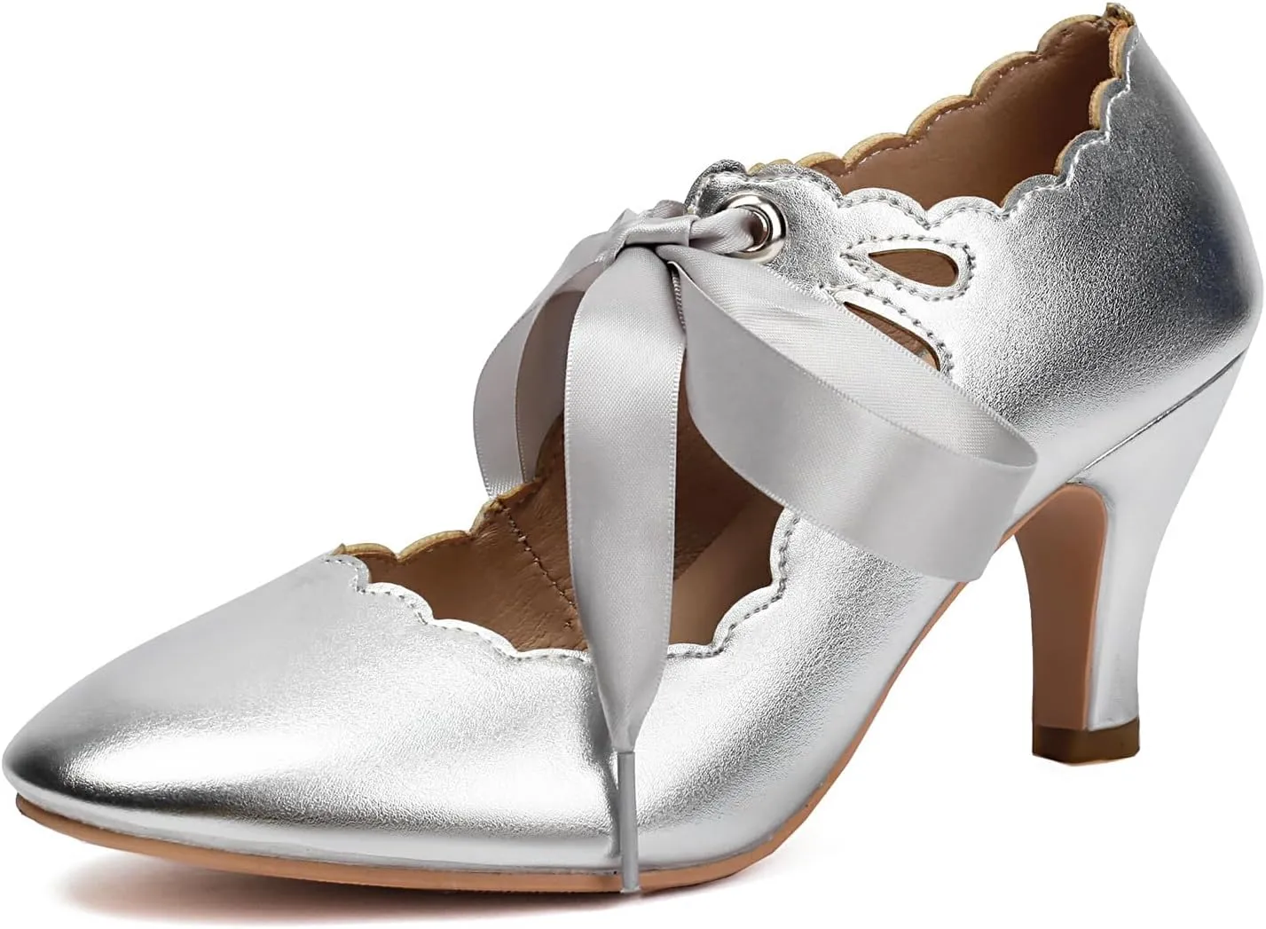 Elerhythm Women's Mary Jane Vintage Lace Up Teardrop Cut Out Close Round Toe 1920s Gatsby Heels Retro 1950s Victorian Pumps Suede Shoes