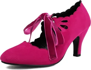 Elerhythm Women's Mary Jane Vintage Lace Up Teardrop Cut Out Close Round Toe 1920s Gatsby Heels Retro 1950s Victorian Pumps Suede Shoes