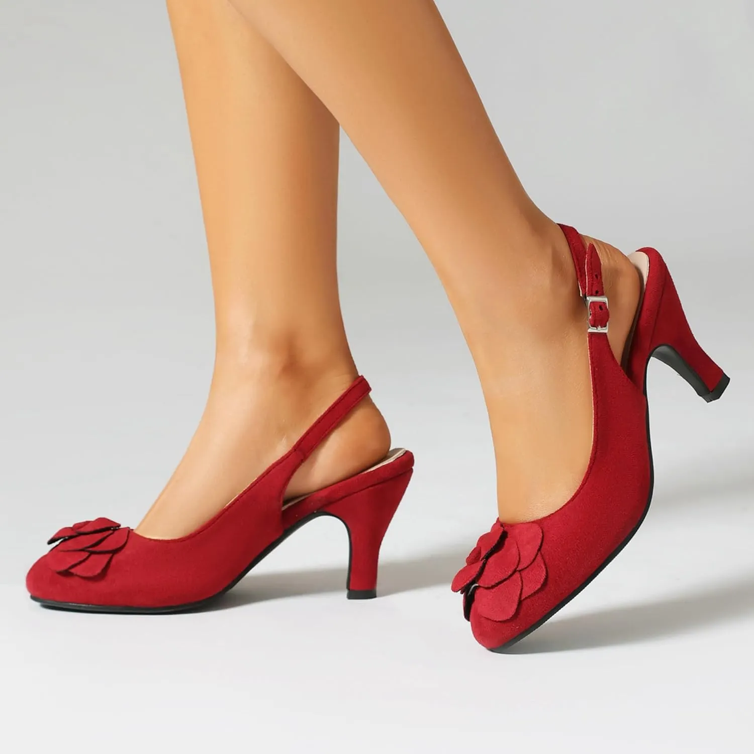 Elerhythm Women's Mary Jane Vintage Slingback Adjustable Strap Flower Close Toe 1920s Gatsby Heels Retro 1950s Victorian Pumps Suede Shoes