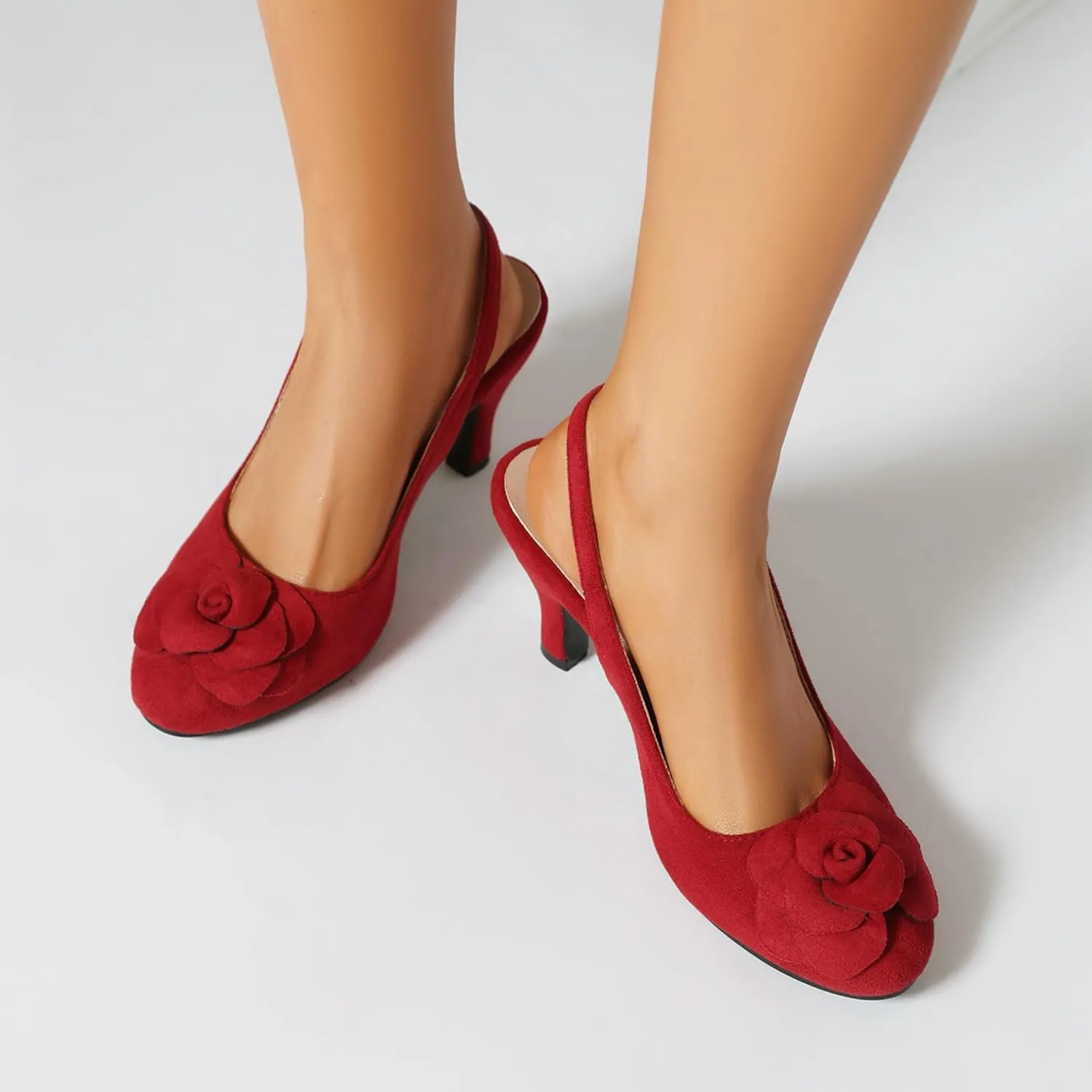 Elerhythm Women's Mary Jane Vintage Slingback Adjustable Strap Flower Close Toe 1920s Gatsby Heels Retro 1950s Victorian Pumps Suede Shoes
