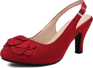 Elerhythm Women's Mary Jane Vintage Slingback Adjustable Strap Flower Close Toe 1920s Gatsby Heels Retro 1950s Victorian Pumps Suede Shoes