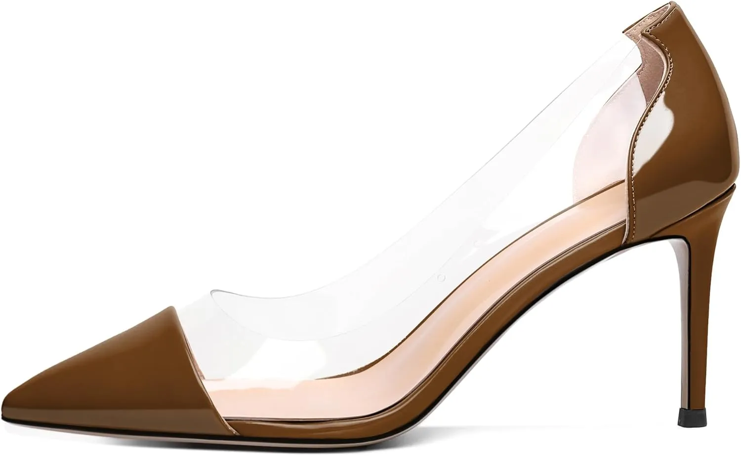 Esvowido Women's Clear Pumps High Heel Stilettos Transparent PVC Slip on Cap Toe Shoes Fashion Wedding Party 3 Inch