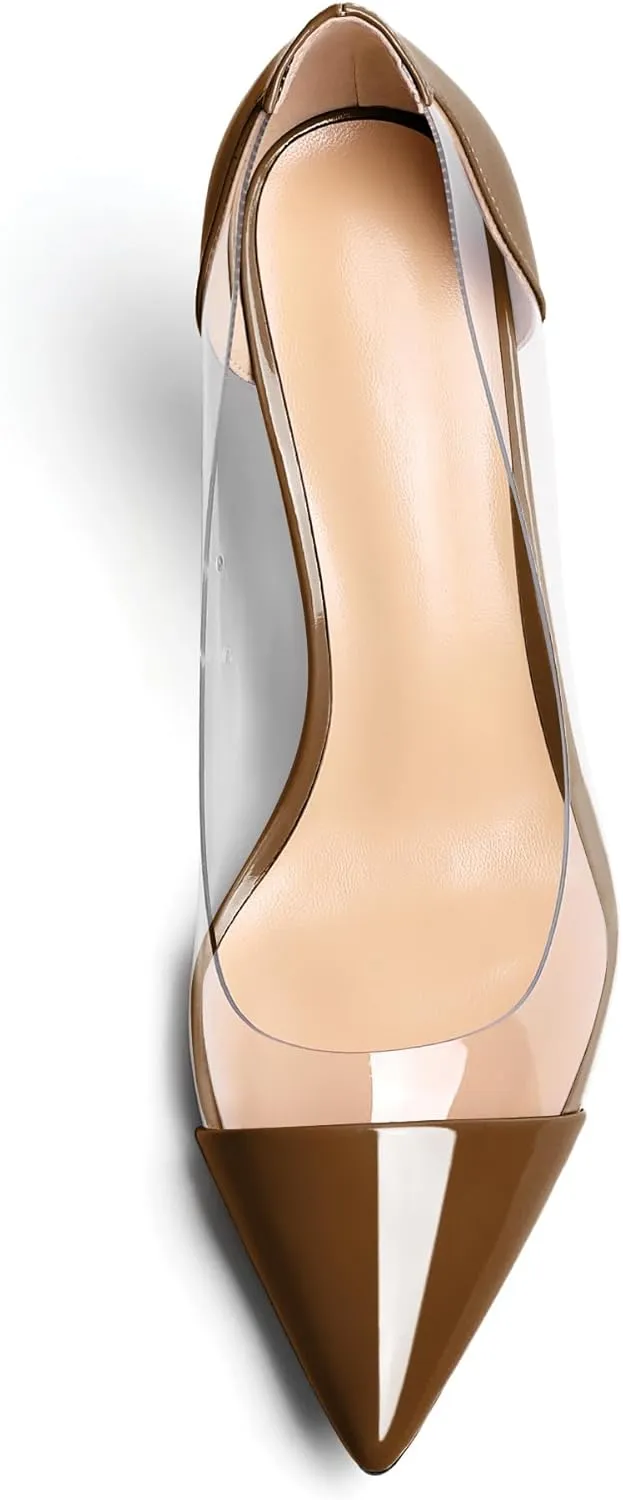 Esvowido Women's Clear Pumps High Heel Stilettos Transparent PVC Slip on Cap Toe Shoes Fashion Wedding Party 3 Inch