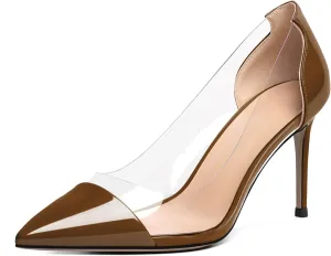 Esvowido Women's Clear Pumps High Heel Stilettos Transparent PVC Slip on Cap Toe Shoes Fashion Wedding Party 3 Inch