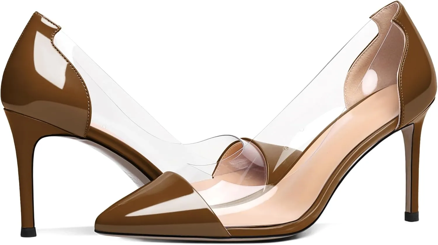 Esvowido Women's Clear Pumps High Heel Stilettos Transparent PVC Slip on Cap Toe Shoes Fashion Wedding Party 3 Inch