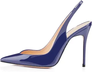 Fericzot Women's Slingback Pumps Pointed-Toe Ankle Strap Summer Dress Shoes Sling Back Pump Stiletto Heels Plus Size