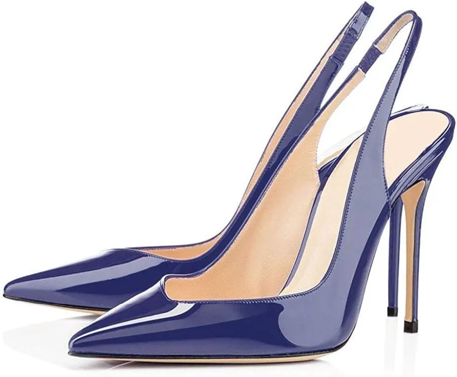 Fericzot Women's Slingback Pumps Pointed-Toe Ankle Strap Summer Dress Shoes Sling Back Pump Stiletto Heels Plus Size