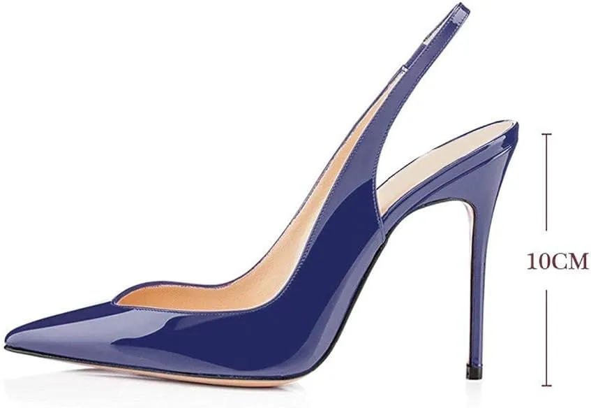 Fericzot Women's Slingback Pumps Pointed-Toe Ankle Strap Summer Dress Shoes Sling Back Pump Stiletto Heels Plus Size