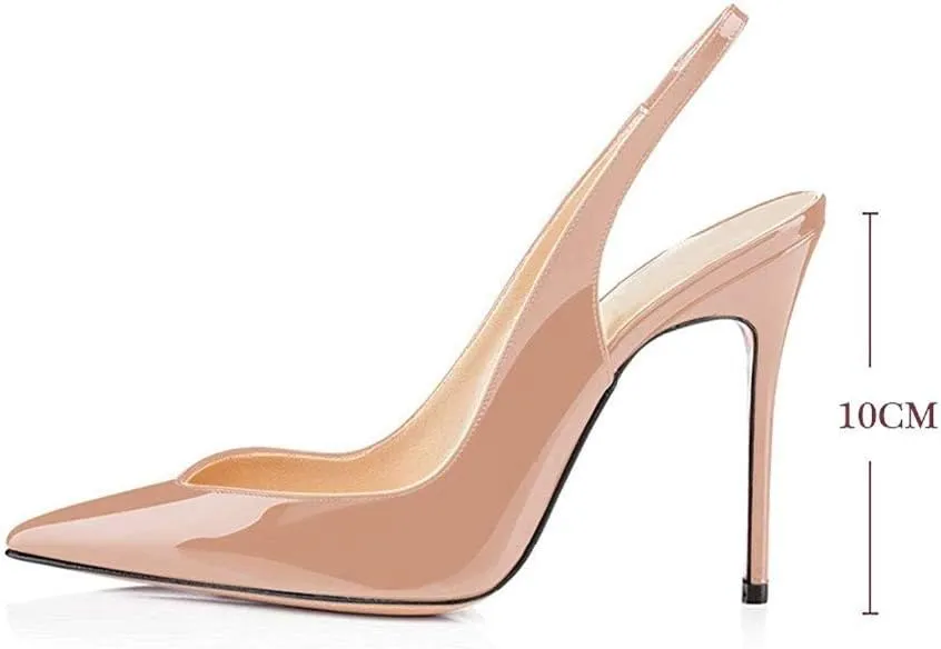 Fericzot Women's Slingback Pumps Pointed-Toe Ankle Strap Summer Dress Shoes Sling Back Pump Stiletto Heels Plus Size