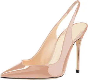 Fericzot Women's Slingback Pumps Pointed-Toe Ankle Strap Summer Dress Shoes Sling Back Pump Stiletto Heels Plus Size