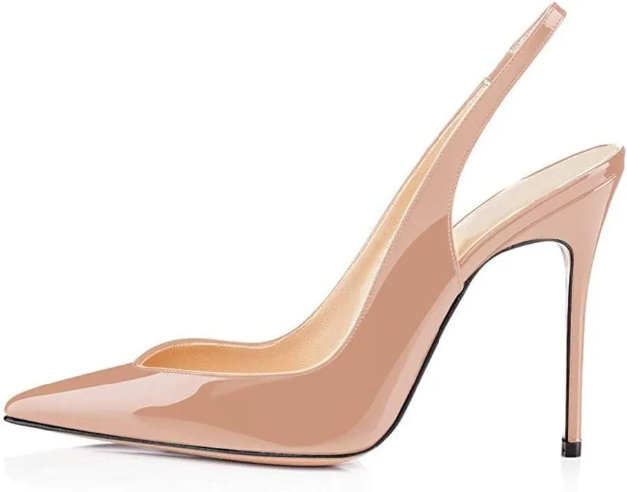 Fericzot Women's Slingback Pumps Pointed-Toe Ankle Strap Summer Dress Shoes Sling Back Pump Stiletto Heels Plus Size