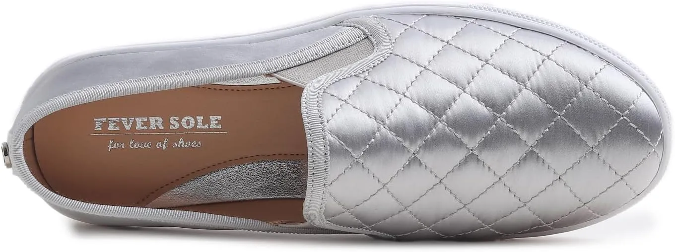 FEVERSOLE Women's Casual Slip On Sneaker Comfort Quilted Loafer Flats