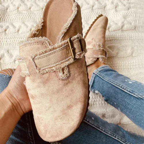 Flat Heel Clogs Toe Round Premium finish Women's Loafer Canvas Attentive support Vintage