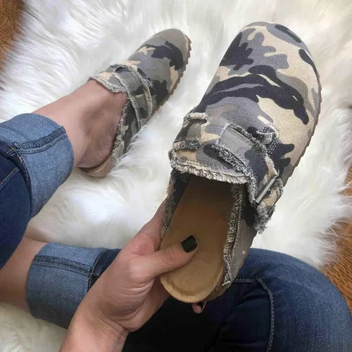 Flat Heel Clogs Toe Round Premium finish Women's Loafer Canvas Attentive support Vintage