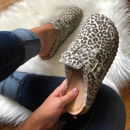 Flat Heel Clogs Toe Round Premium finish Women's Loafer Canvas Attentive support Vintage