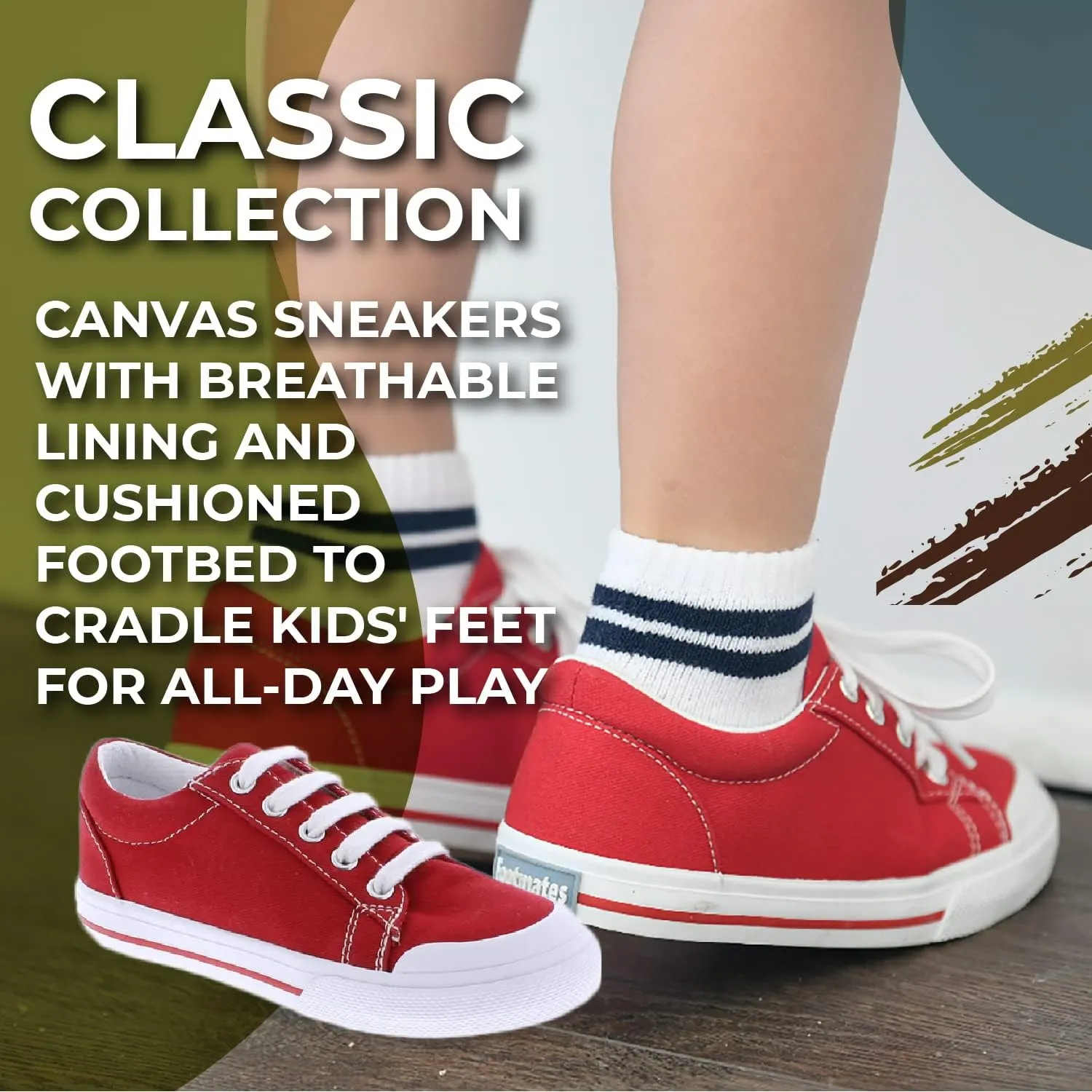 FOOTMATES Taylor Lace-Up Canvas Flats Boys and Girls Shoes - Tennis Sneakers with Wide Toe Box, Custom-Fit Insoles, Vulcanized Outsoles - for Toddlers and Little Kids, Ages 1-8